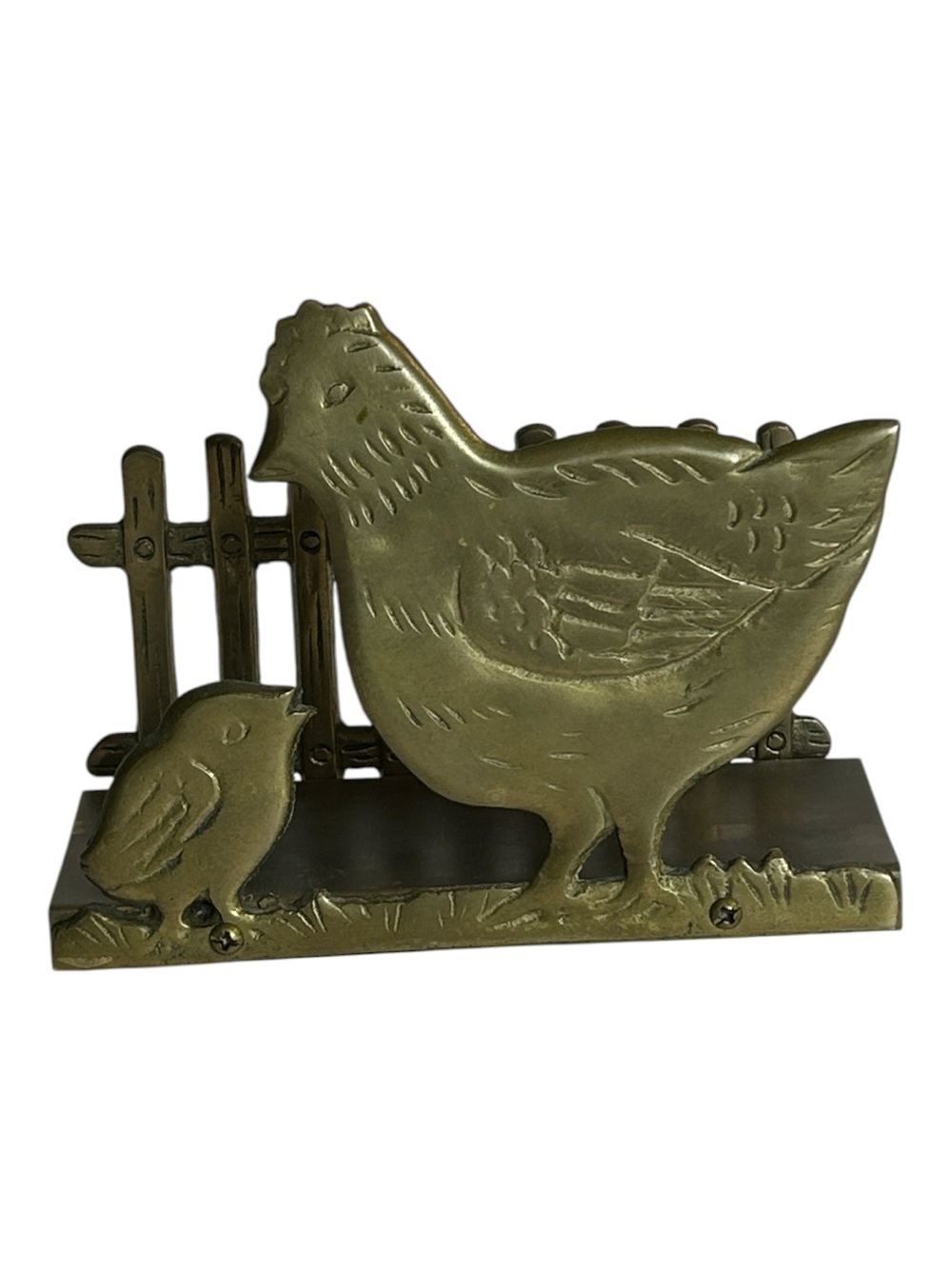 Vintage Brass Napkin/Letter/Bill Holder Hen & Her Chick